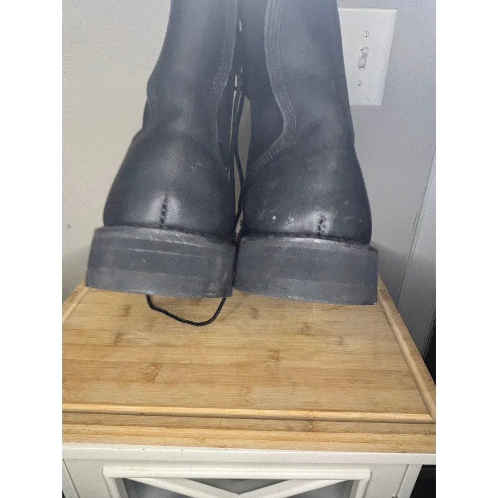 Vintage Mens Black Leather Combat Boots Cap Toe Military Style Lace Up Size 9 R